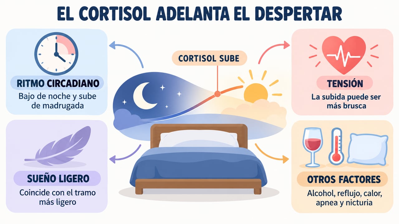 El cortisol sube de madrugada y, junto a otros factores, adelanta el despertar nocturno.