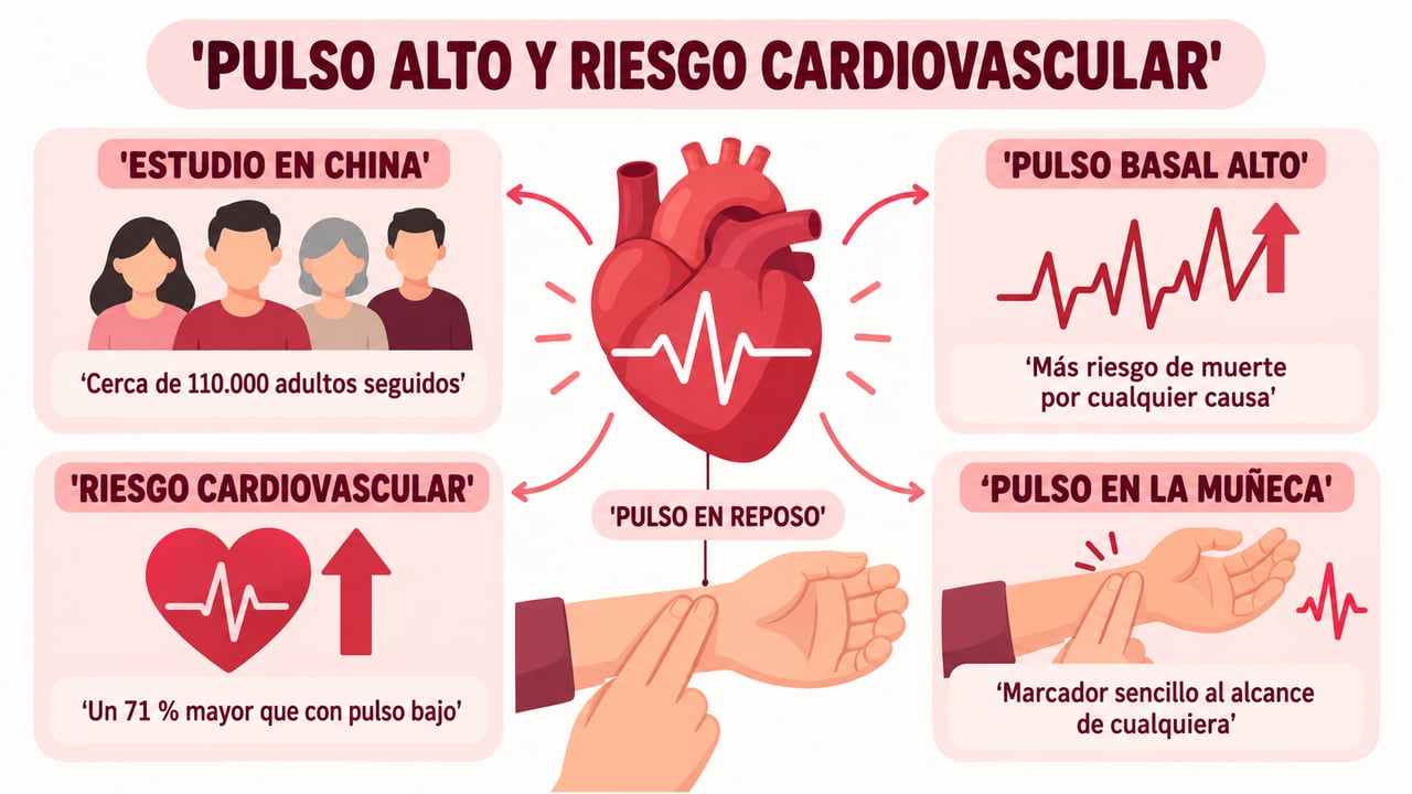 Un estudio con 110.000 adultos vincula el pulso alto en reposo con mayor riesgo cardiovascular.