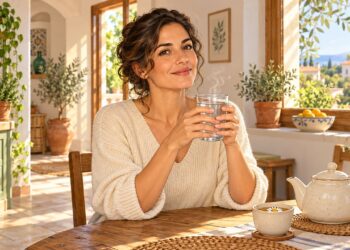 Un vaso de agua templada al levantarse es una forma suave de cuidar el estómago.