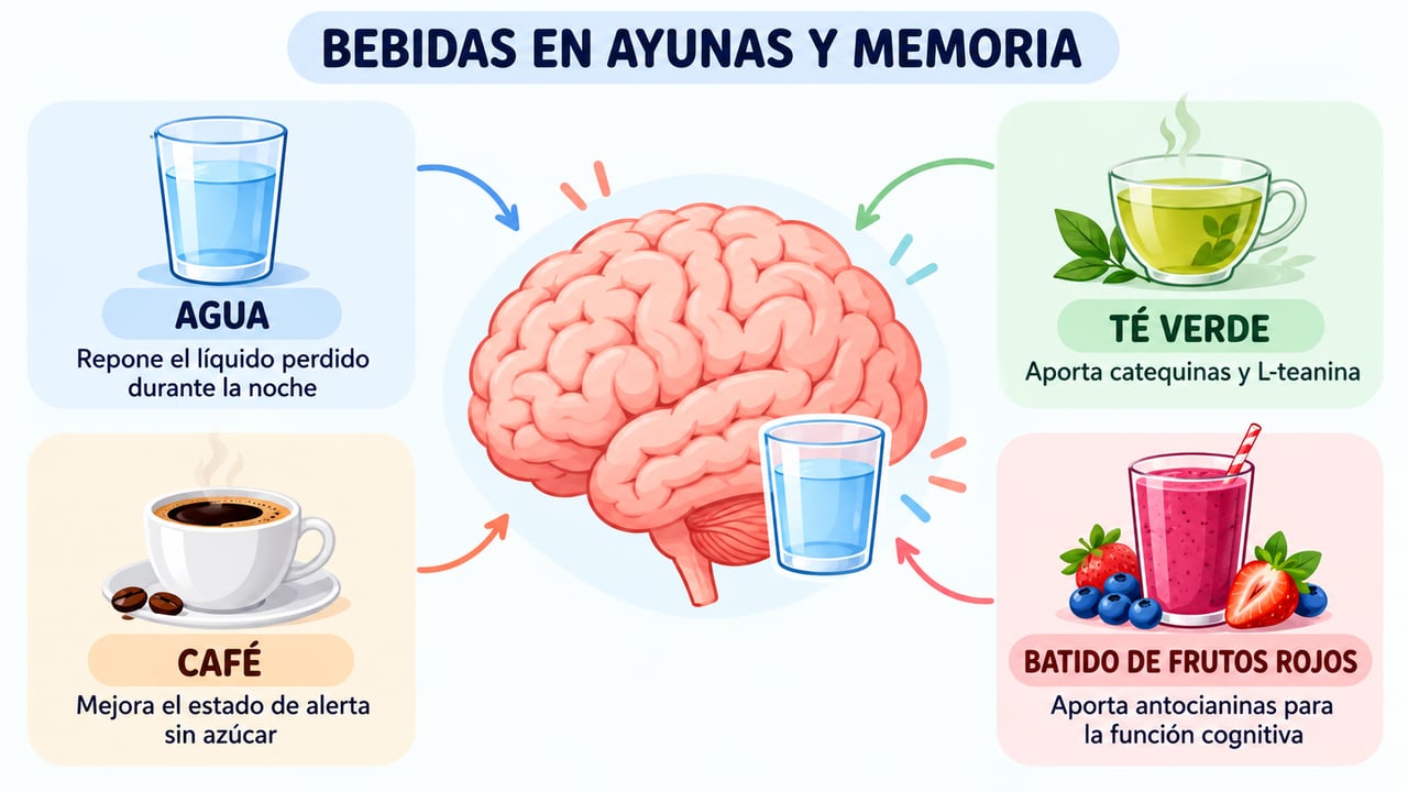 Agua, té verde, café y batido de frutos rojos: cuatro bebidas matinales para favorecer la función cognitiva.