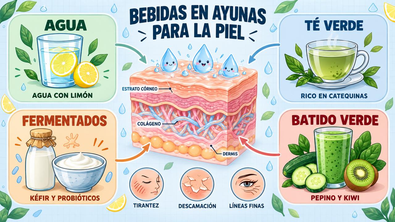 Agua con limón, té verde, kéfir y batido verde: cuatro bebidas en ayunas para una piel hidratada.