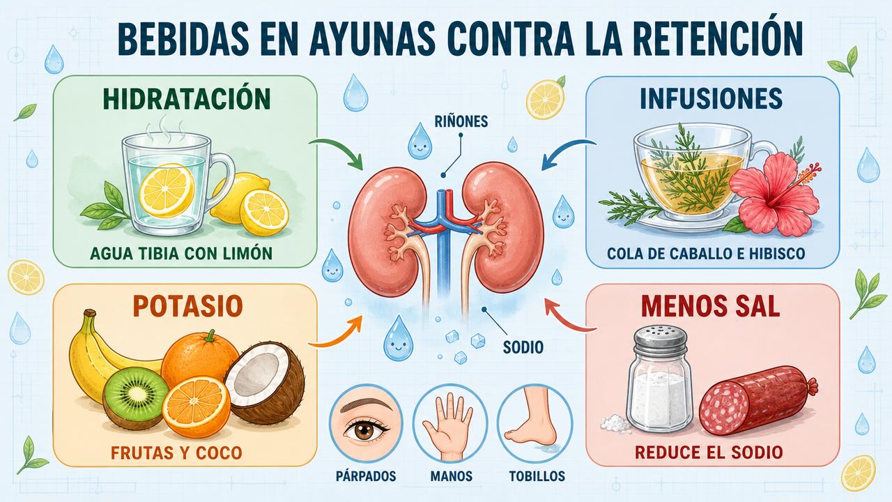 Hidratación, infusiones, potasio y menos sal: cuatro pilares para reducir la retención de líquidos.