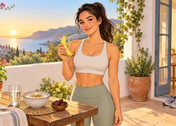 Un plátano, yogur con avena y agua aportan energía ligera antes de salir a caminar.