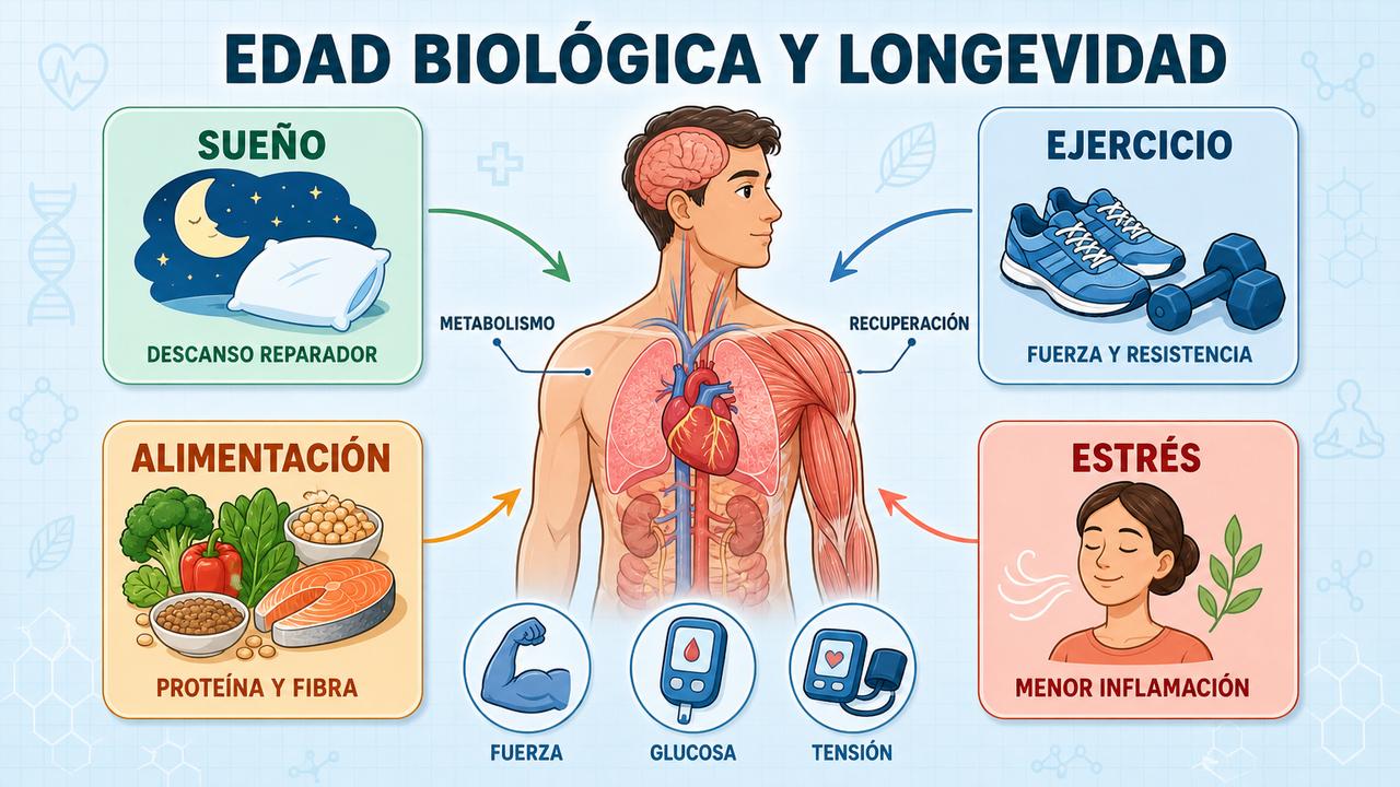 Sueño, ejercicio, alimentación y estrés influyen en la edad biológica.