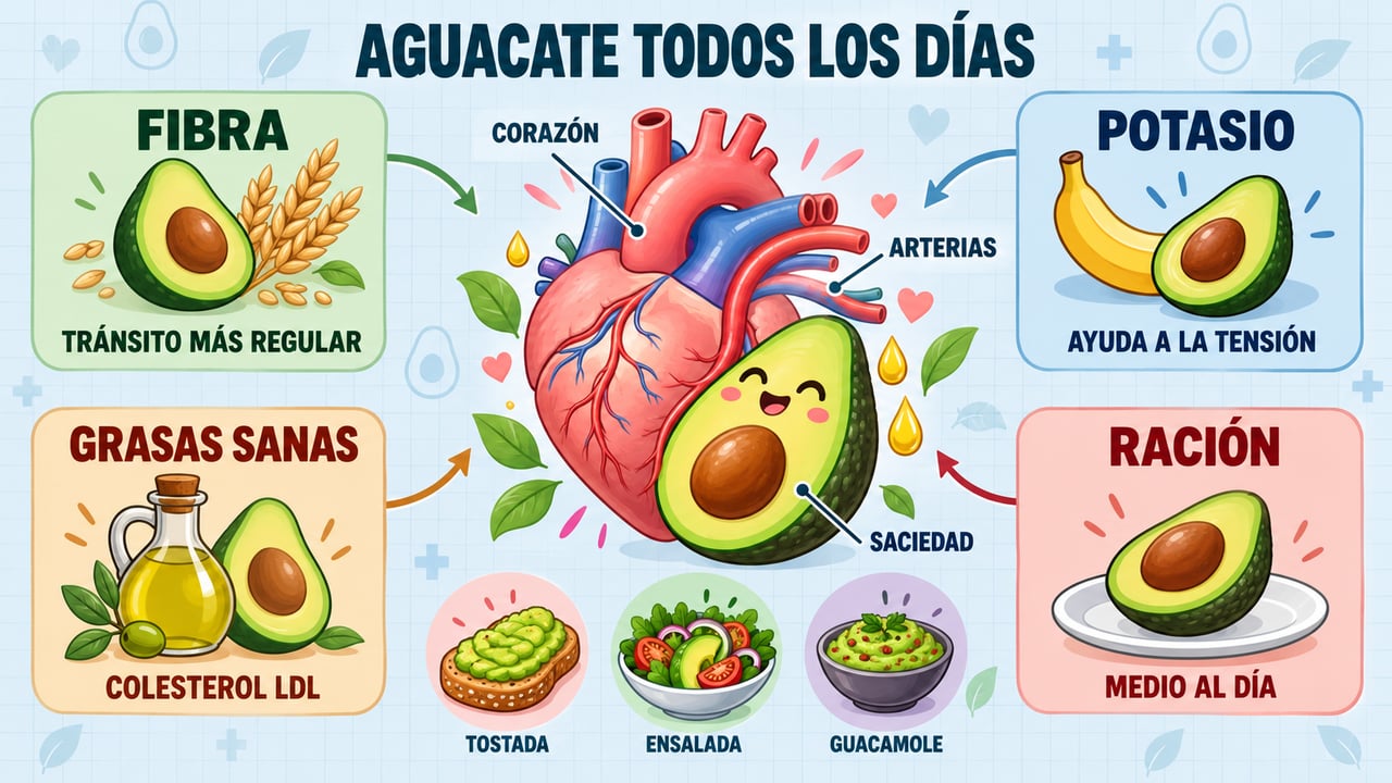 Fibra, potasio, grasas saludables y ración moderada: los cuatro pilares de comer aguacate cada día.