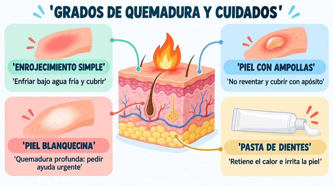 Enrojecimiento, ampollas y piel blanquecina exigen cuidados distintos, y la pasta de dientes empeora la lesión.