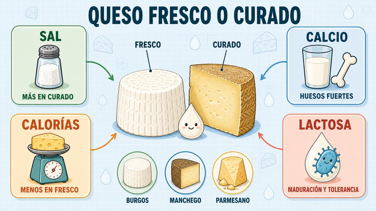 Cuatro claves para comparar quesos: sal, calcio, calorías y tolerancia a la lactosa según su maduración.