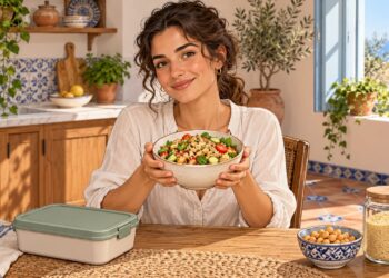 Un plato de quinoa con verduras y garbanzos ayuda a llegar saciado a media tarde.