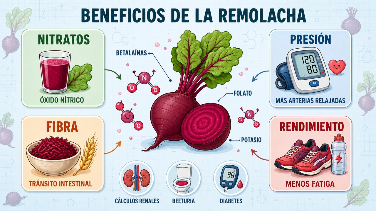 Nitratos, presión arterial, fibra y rendimiento físico: los cuatro pilares de comer remolacha con frecuencia.