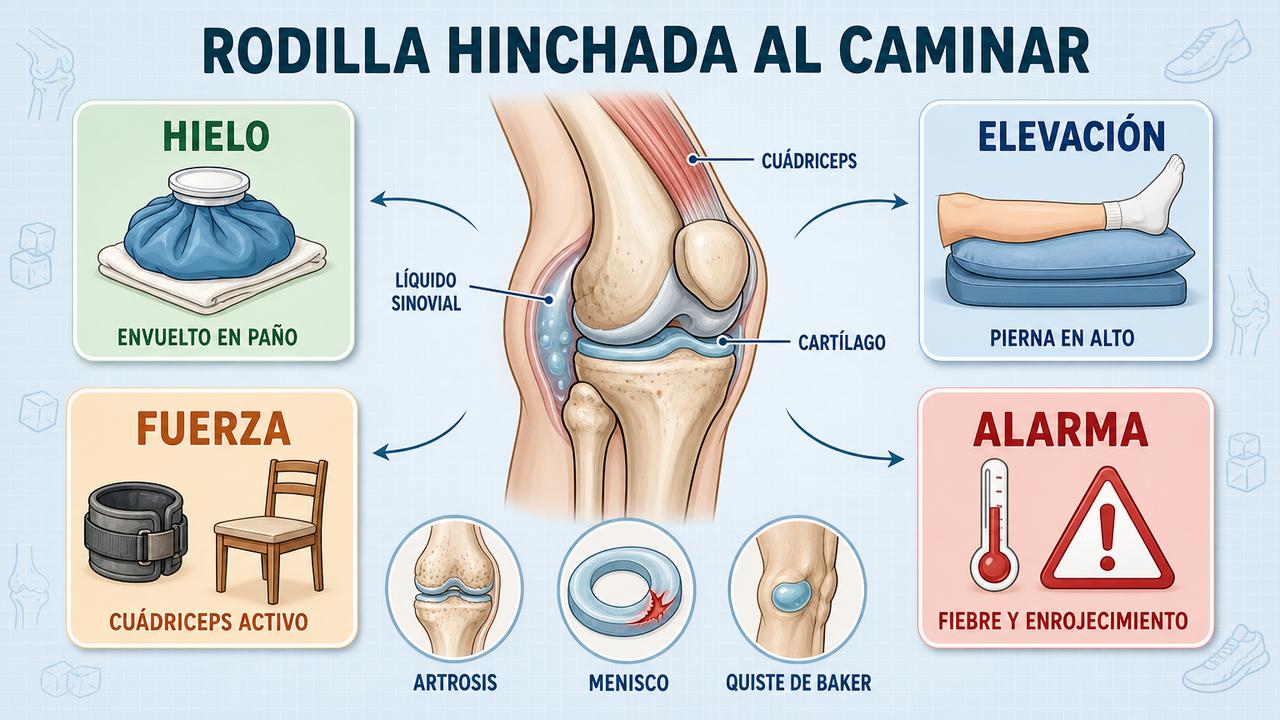 Hielo, elevación, fuerza del cuádriceps y señales de alarma: cuatro claves ante el derrame de rodilla.
