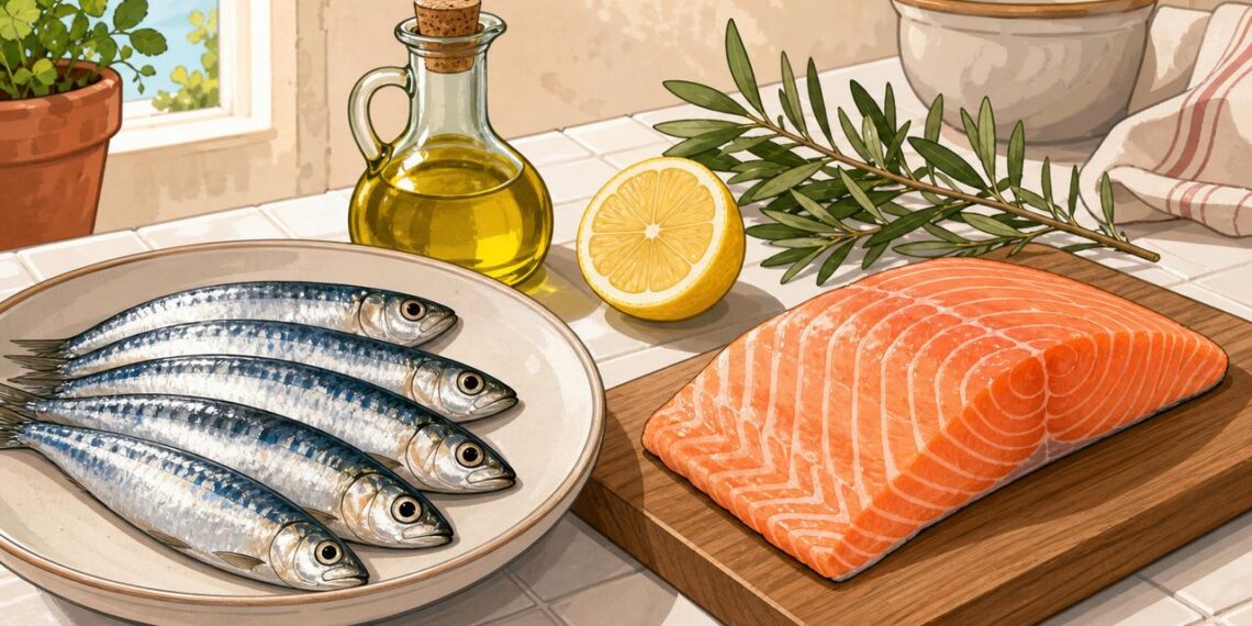 Sardinas y salmón aportan omega-3 con beneficios dentro de una dieta cardioprotectora.