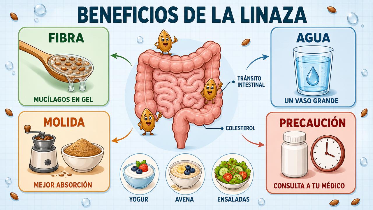 Fibra, agua, semillas molidas y precauciones: las claves para tomar linaza con eficacia y seguridad.