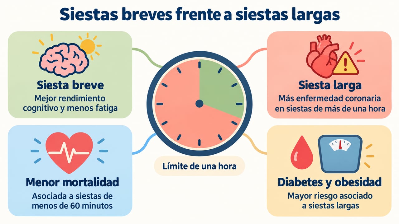 Las siestas de menos de una hora se asocian a mejor rendimiento y las más largas a más riesgos.