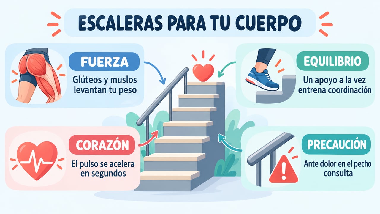 Fuerza, equilibrio, corazón y precaución: los cuatro puntos clave para aprovechar la escalera cada día.