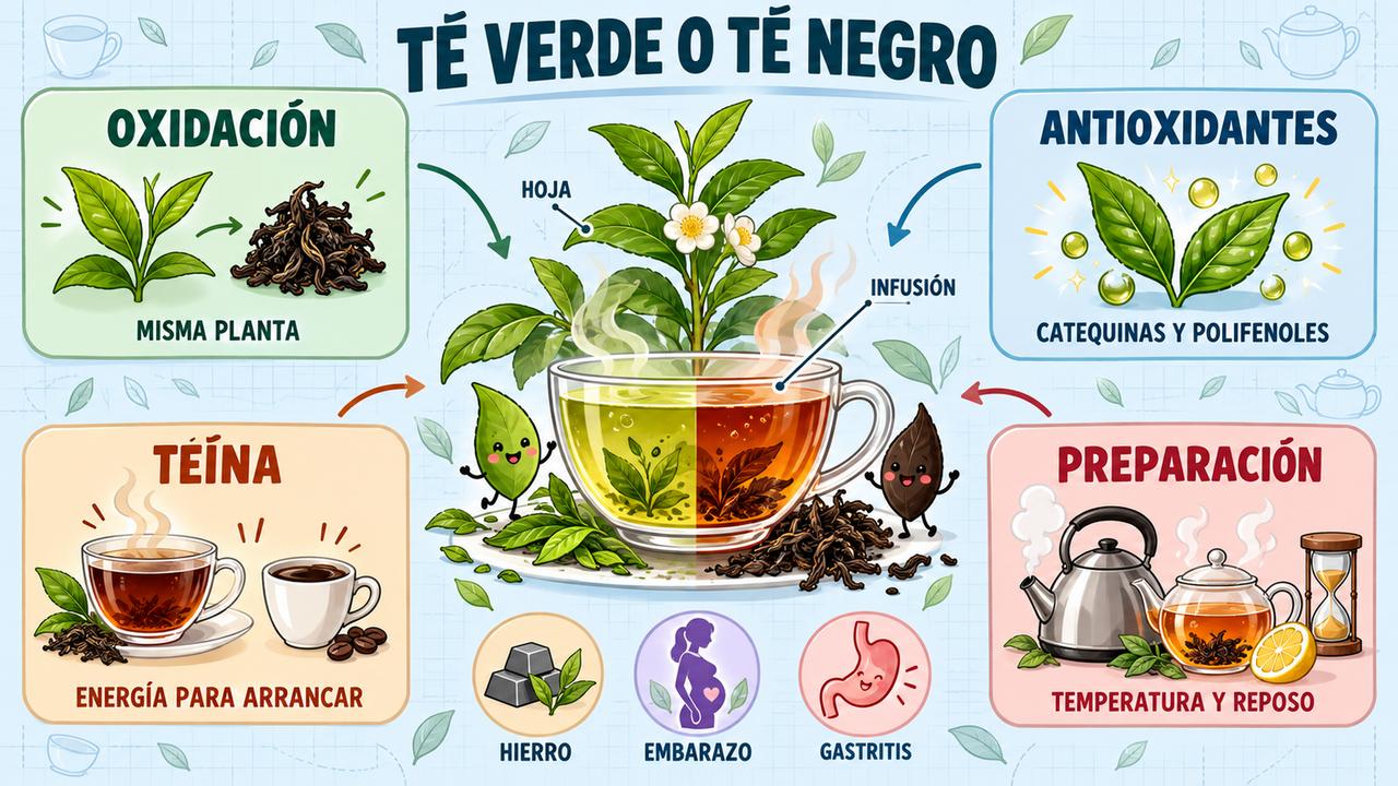 Oxidación, antioxidantes, teína y preparación: las claves para elegir entre té verde y té negro.