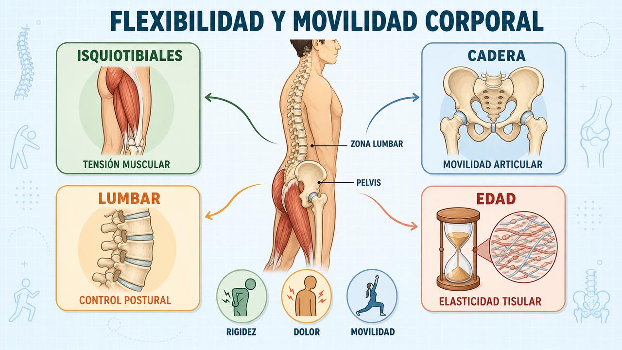 Isquiotibiales, cadera, zona lumbar y edad influyen en esta prueba.