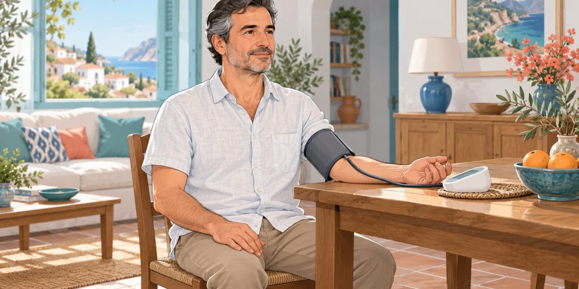 Sentado con la espalda apoyada y el brazo a la altura del corazón, la medición en casa resulta más fiable.