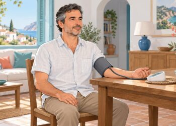Sentado con la espalda apoyada y el brazo a la altura del corazón, la medición en casa resulta más fiable.