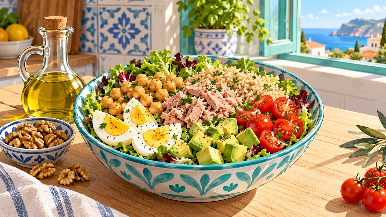 Con legumbres, proteína, grasas saludables y cereal integral, la ensalada se convierte en plato único.