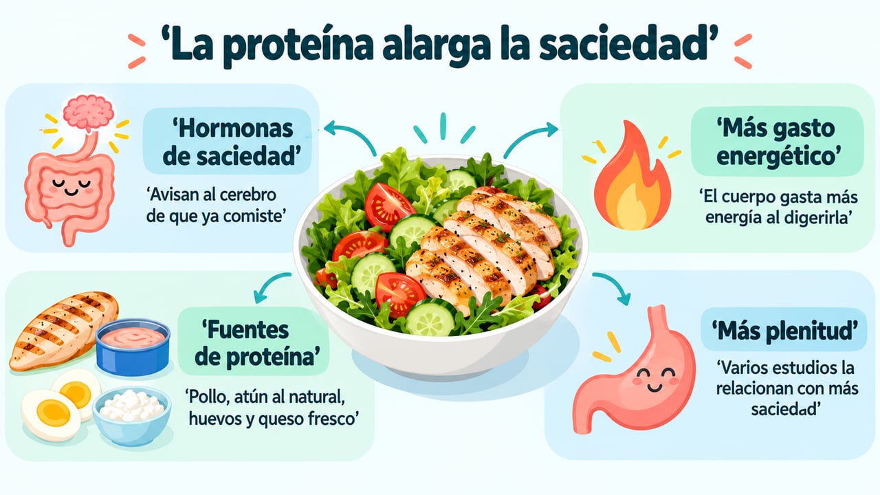 La proteína activa hormonas de saciedad, exige más energía al digerirla y prolonga la plenitud.