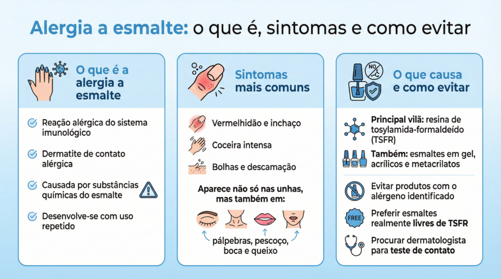 Coceira nas pálpebras e pescoço depois de pintar a unha pode ser alergia a esmalte