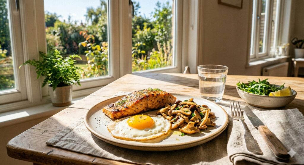 Salmão, ovos e cogumelos são fontes naturais de vitamina D que ajudam a manter níveis adequados do nutriente no organismo.