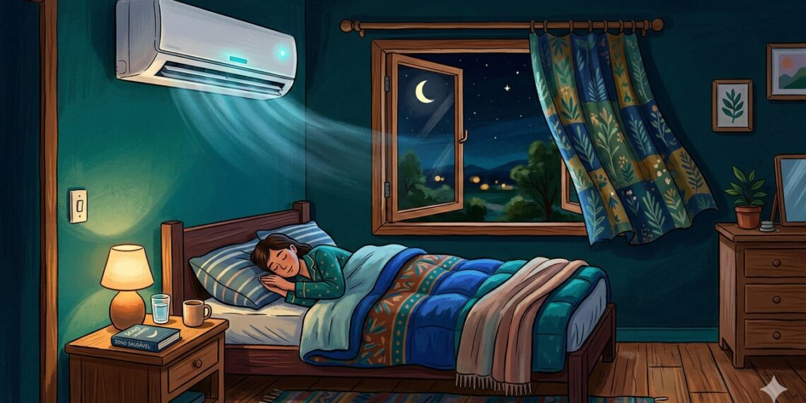 Ar-condicionado ligado não substitui a ventilação natural: manter janela aberta ajuda a renovar o ar e melhorar a qualidade do sono.