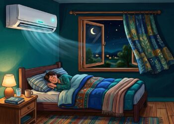 Ar-condicionado ligado não substitui a ventilação natural: manter janela aberta ajuda a renovar o ar e melhorar a qualidade do sono.