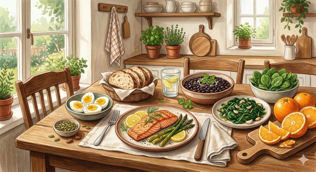 Vitaminas do complexo B, ferro e vitamina D são essenciais para manter a energia ao longo do dia.