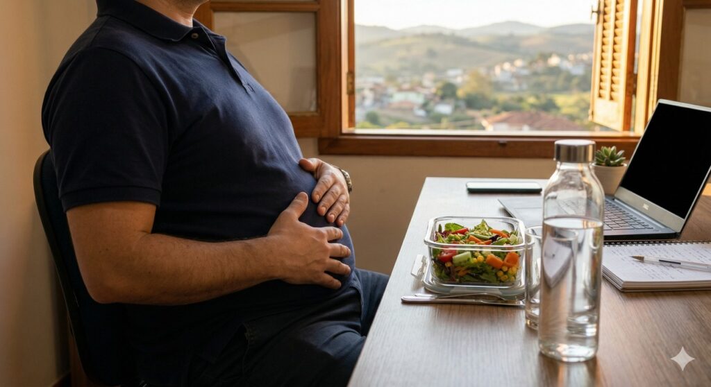 Água ao longo do expediente e almoço leve sugerem ajuda natural para destravar o intestino