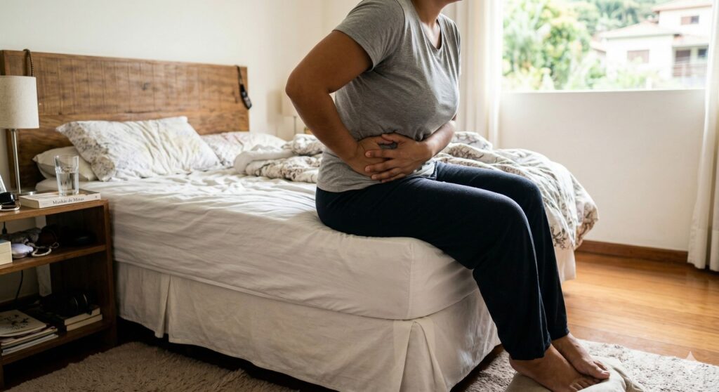 Cena mostra desconforto abdominal do lado direito