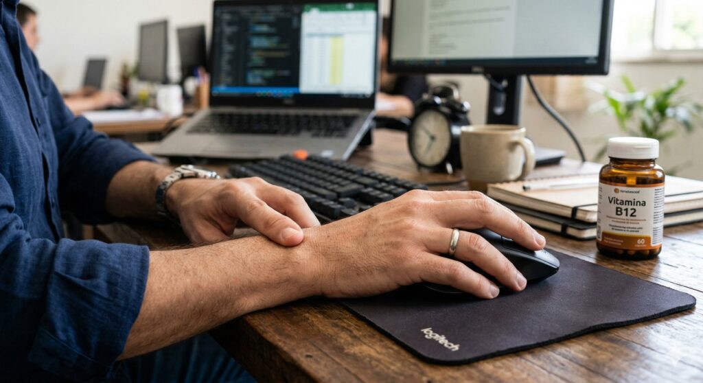 Formigamento na mão durante o uso do mouse em cena ligada à saúde dos nervos