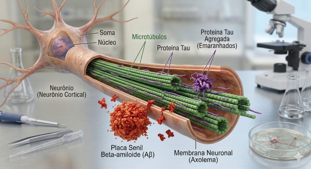 A competição entre beta-amiloide e tau pode prejudicar o transporte interno dos neurônios