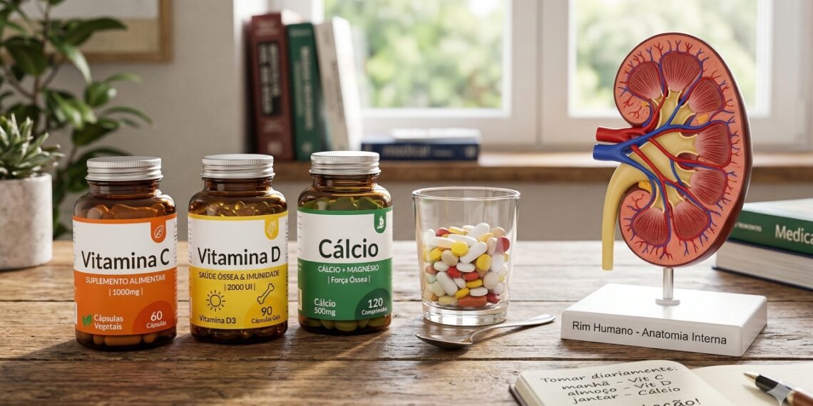 A combinação de certos suplementos vitamínicos pode aumentar o risco de sobrecarga renal e favorecer a formação de pedras nos rins.