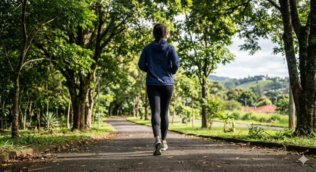 Cena mostra uma caminhada simples ao ar livre como estratégia para cuidar da saúde cerebral