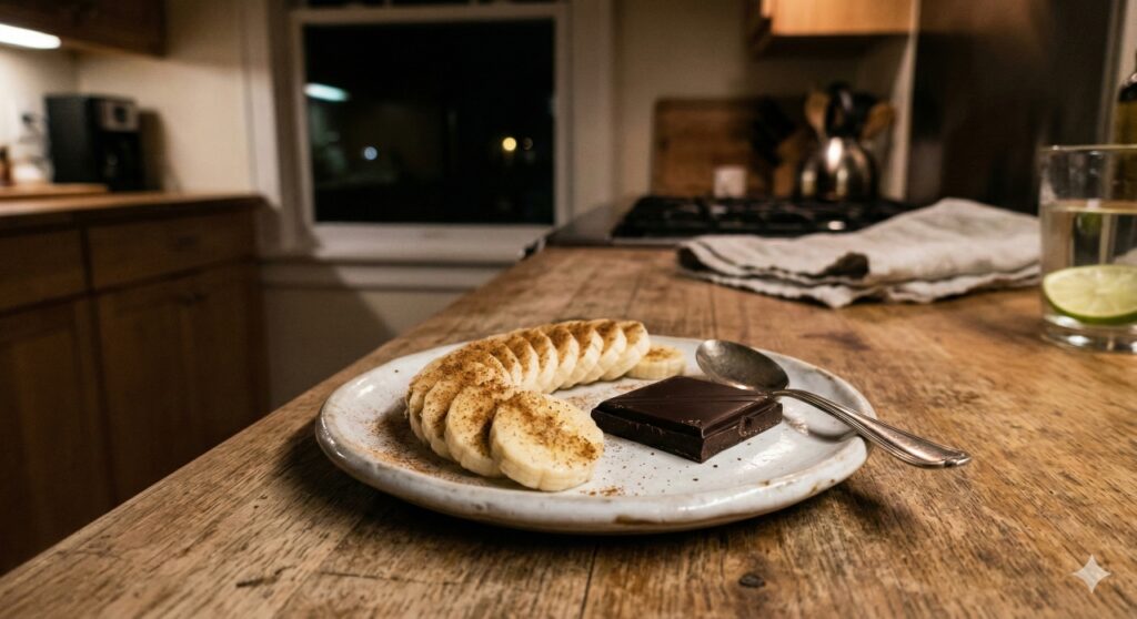 Banana com canela e chocolate amargo são alternativas mais equilibradas para reduzir a vontade de doces à noite.