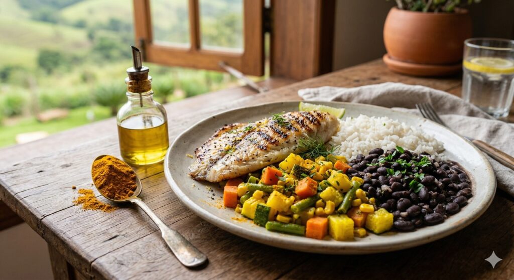 Cúrcuma no prato do almoço sugere uma forma prática de cuidar do fígado no dia a dia