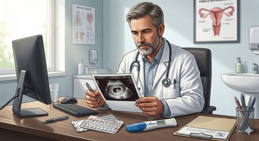 Após descobrir a gravidez, o acompanhamento médico ajuda a avaliar a gestação e orientar a interrupção do anticoncepcional.