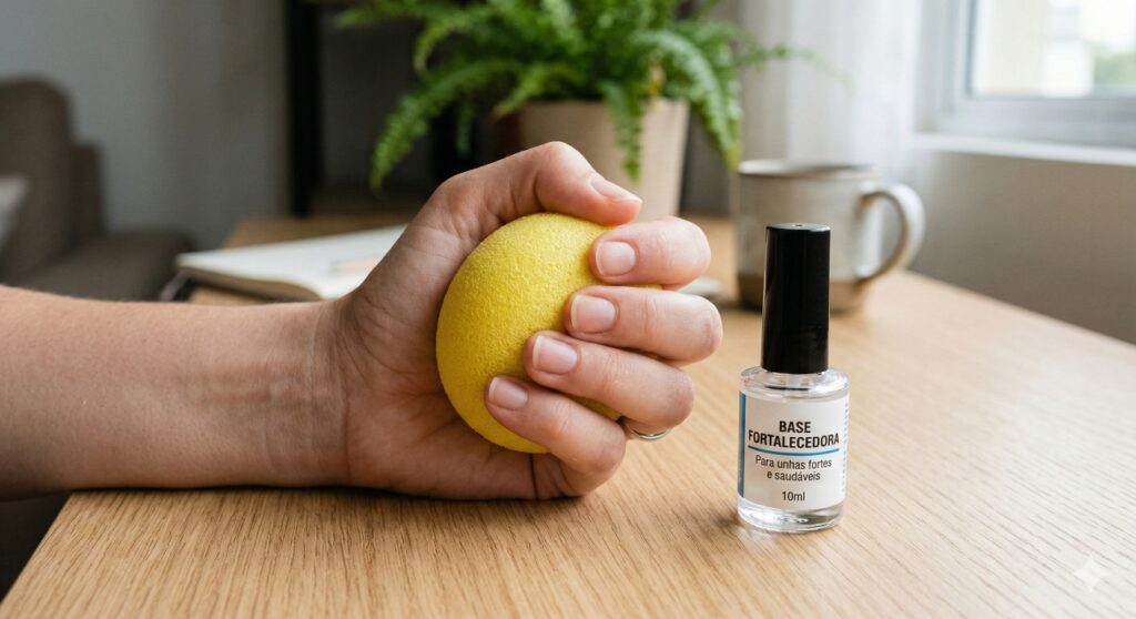 Bolinha antiestresse e base fortalecedora são estratégias recomendadas por especialistas para ajudar a parar de roer as unhas.