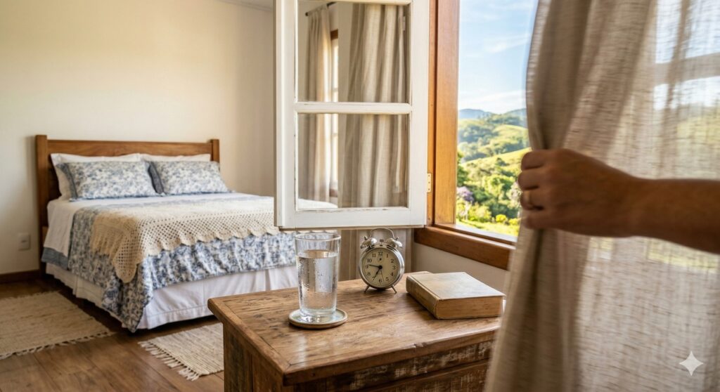 Água e luz natural logo cedo sugerem um ritual simples para reduzir a névoa mental matinal