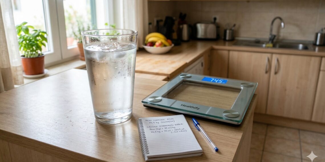 A quantidade ideal de água por dia pode ser calculada com base no peso corporal.