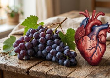 O resveratrol presente na uva roxa é estudado por ajudar na circulação e na saúde do coração.