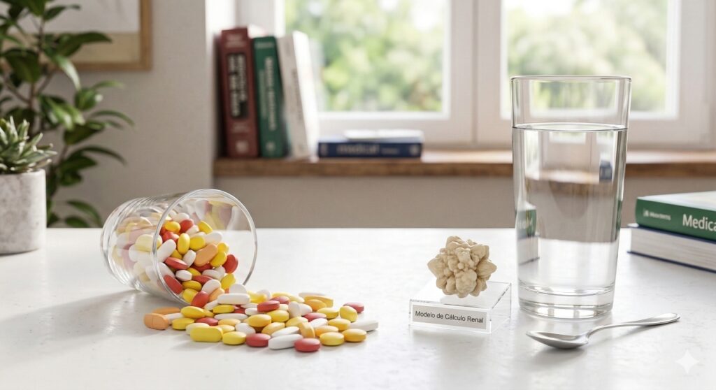 O uso excessivo de vitaminas sem orientação médica pode alterar a composição da urina e facilitar a formação de cálculos renais.