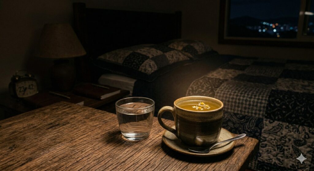 Pequena quantidade de líquido à noite para hidratar sem atrapalhar o sono