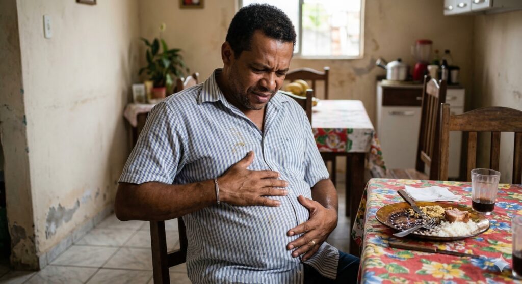 Gases presos no sistema digestivo podem causar desconforto que muitas vezes é confundido com dor no coração