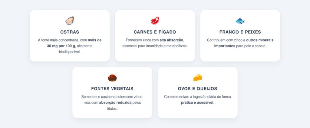 Fontes alimentares de zinco e por que a origem faz diferença