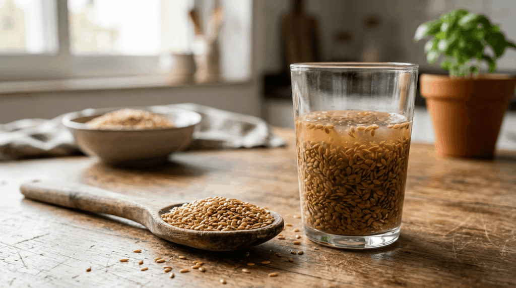 Funciona como um bálsamo para os intestinos, mas sob uma condição: só consumo o chá de linhaça de uma vez