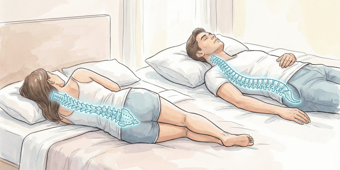 Dormir de lado ou de barriga para cima: qual posição protege mais a coluna durante a noite?