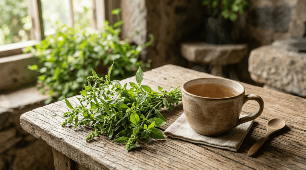 Essa planta é usada em chás para aliviar tosse e problemas digestivos