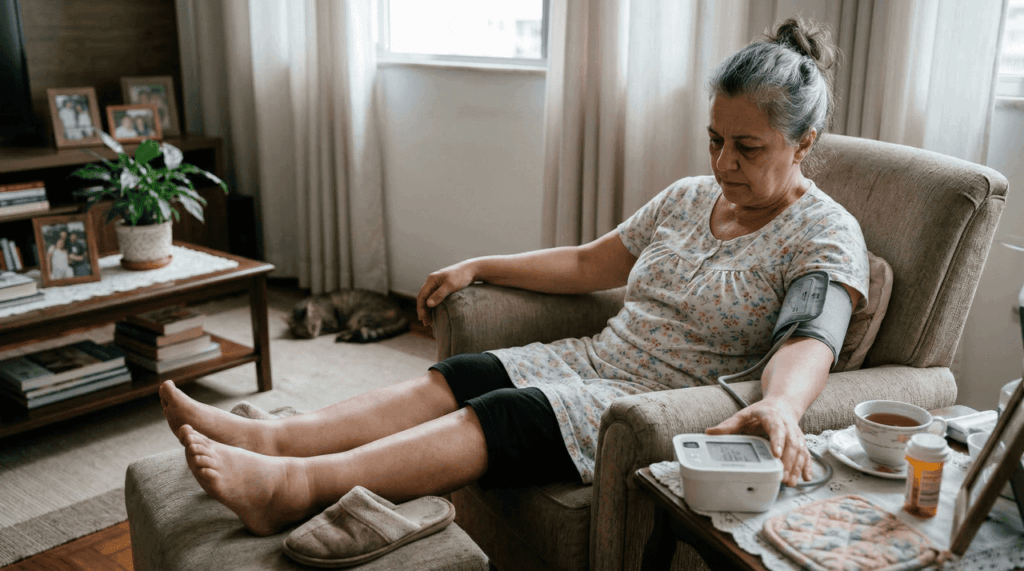 Inchaço nas pernas com pressão alta pode ser um recado do coração sobrecarregado